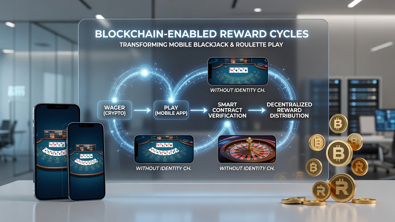 Close-up of roulette wheel interface on tablet with smart contract icons and reward token balances visible