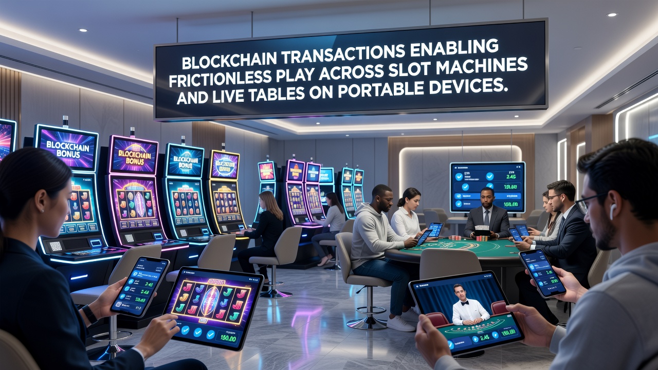 Close-up view of blockchain transaction confirmations displayed on a portable gaming device during live table play