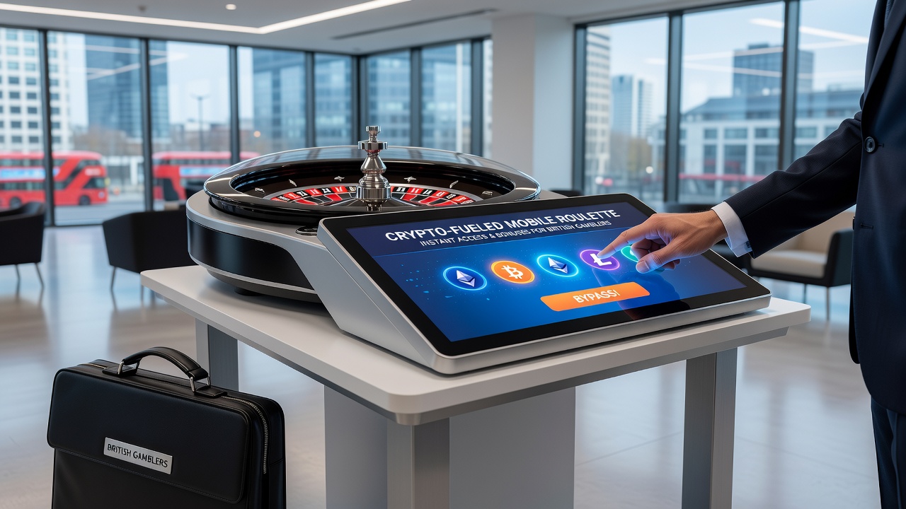 Live roulette wheel with digital currency symbols overlaid on a tablet device during an active game session