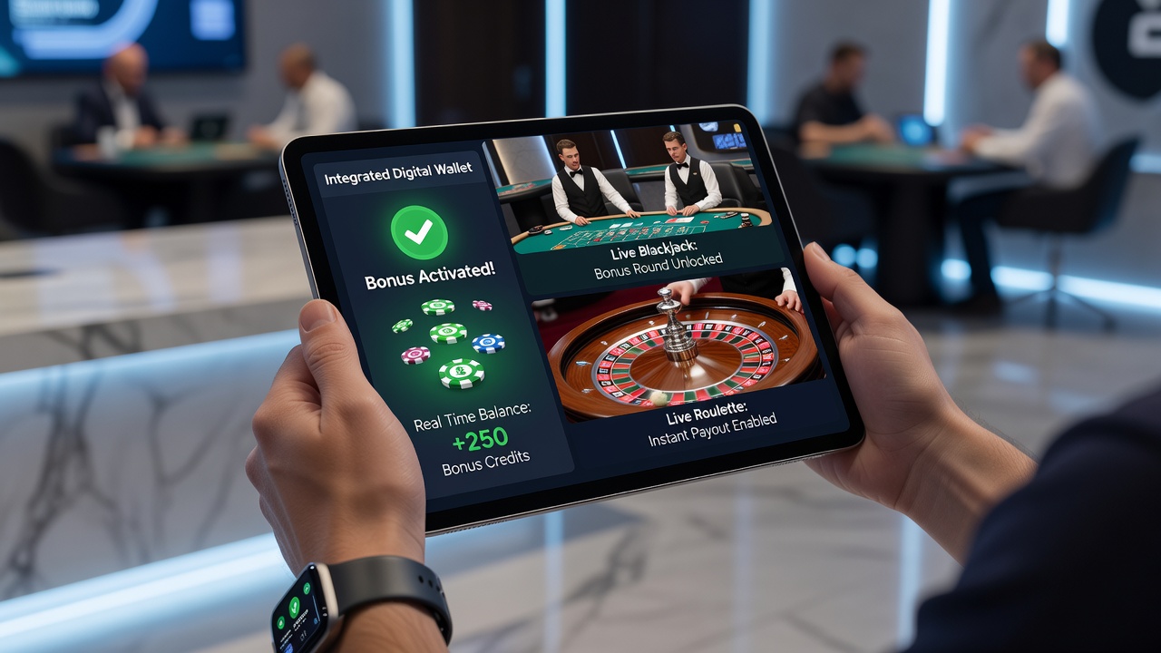 Close-up of smartphone screen showing digital wallet transaction confirming bonus credit during a live blackjack session
