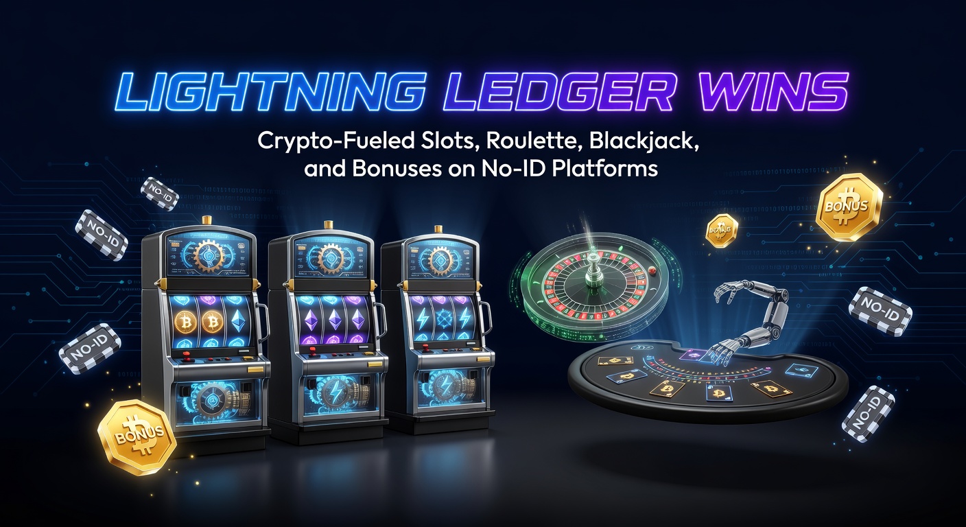 Dynamic scene of a live roulette wheel spinning with crypto chips and a blackjack hand forming 21, illuminated by Lightning Network bolts on a sleek no-ID casino dashboard