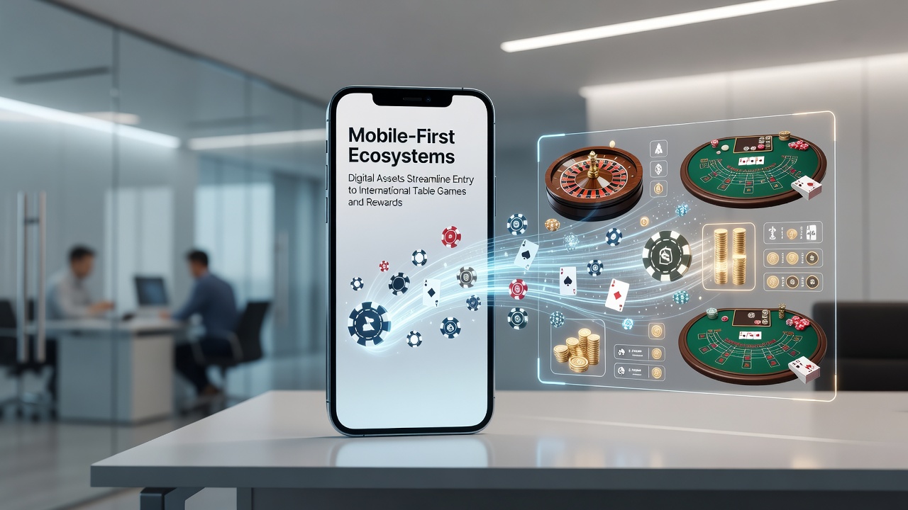 Dashboard showing digital asset rewards and international table game access on a smartphone