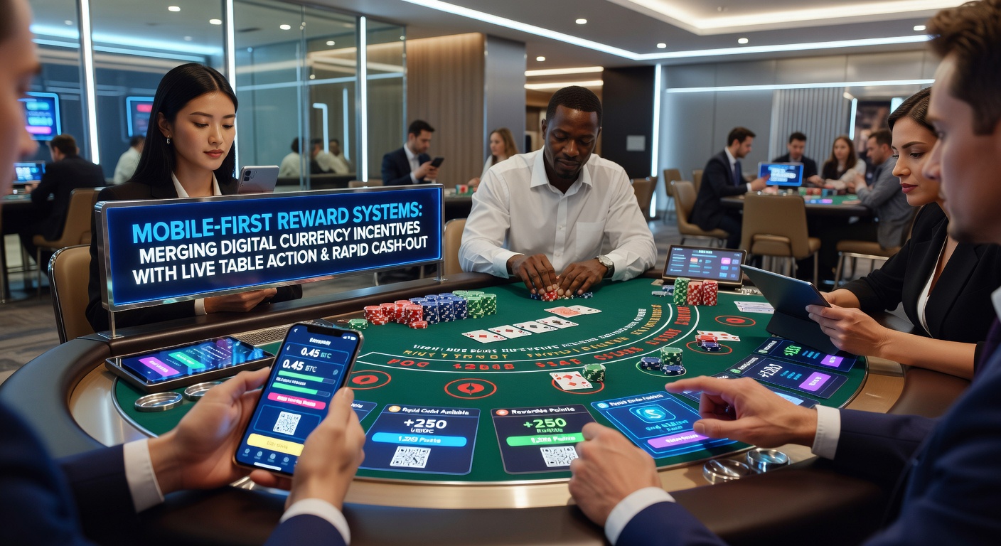 Smartphone screen showing live dealer table interface merged with digital currency reward balance and instant withdrawal confirmation